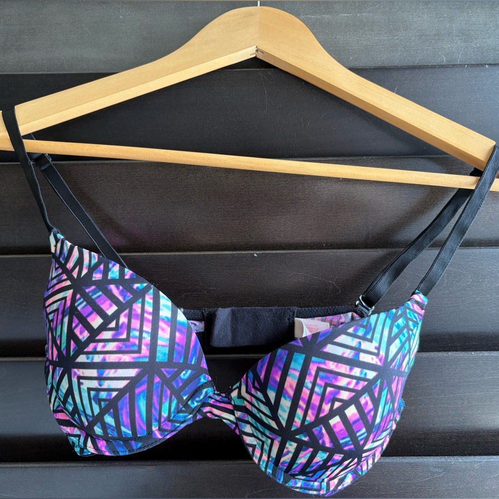 Victoria's Secret PINK Push Up Bra 32B Neon Colors Wear Everywhere Push-up